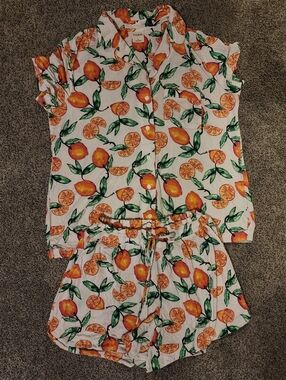 Soma White Pajama Set with Orange & Green Citrus Print Size L